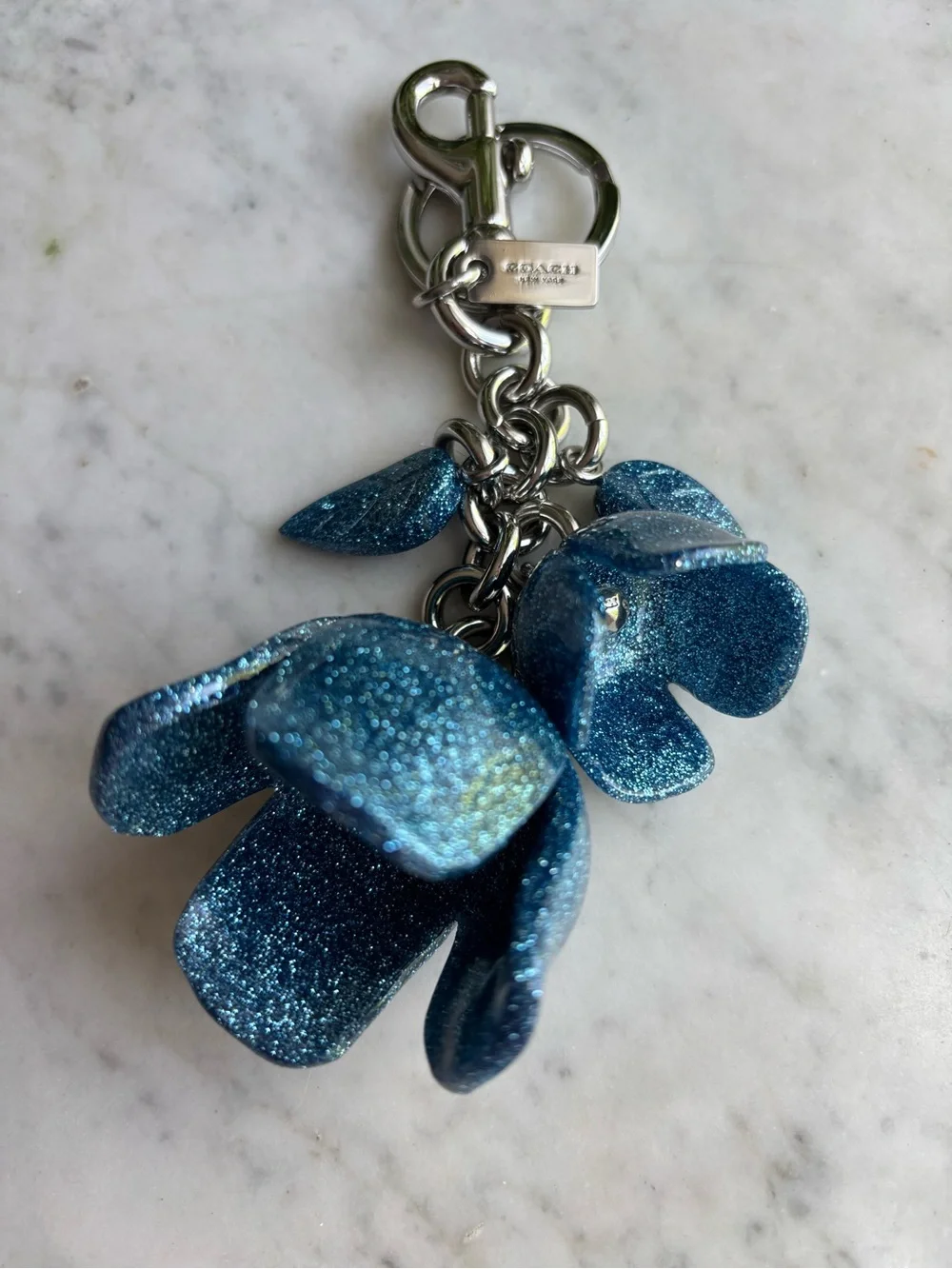 Coach Blue Glitter Tea Rose Flower Keychain Charm